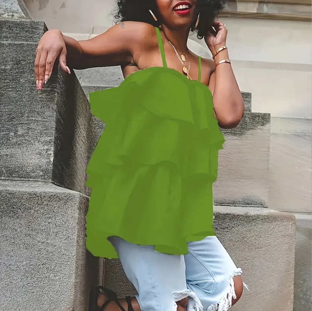 Green Ruffle Layered Top - Picture 2 of 3